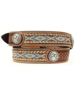 Ariat Men's Fabric Inlay Concho & Basketweave Leather Belt -Western Cowboy Clothing 120K64 19 D2