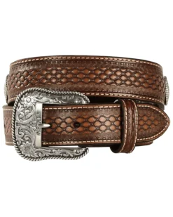 Ariat Men's Fabric Inlay Concho & Basketweave Leather Belt