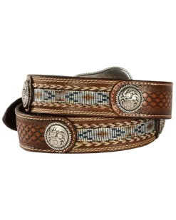 Ariat Men's Fabric Inlay Concho & Basketweave Leather Belt -Western Cowboy Clothing 120K64 19 P2