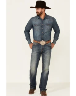 Rock & Roll Denim Men's Double Barrel Dark Vintage Wash Stretch Relaxed Straight Jeans