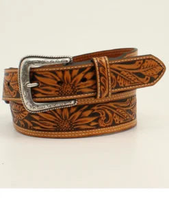 M & F Western Men's Tooled Sunflower Leather Western Belt