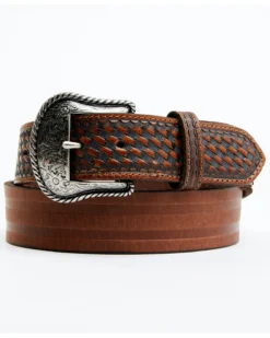 Cody James Men's Embossed Embossed Double Stripe & Basketweave Western Belt