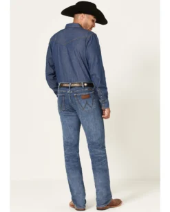 Wrangler Retro Green Men's Brierley Light Medium Wash Stretch Slim Straight Jeans -Western Cowboy Clothing 2000359722 413 P3
