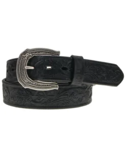 Hooey Men's Black Filigree & Arrow Embossed Leather Belt