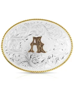 Montana Silversmiths Classic Western Oval Two-Tone Initial Belt Buckle - A