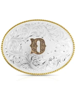 Montana Silversmiths Classic Western Oval Two-Tone Initial Belt Buckle - D