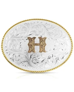 Montana Silversmiths Classic Western Oval Two-Tone Initial Belt Buckle - H