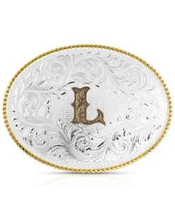 Montana Silversmiths Classic Western Oval Two-Tone Initial Belt Buckle - L