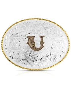 Montana Silversmiths Classic Western Oval Two-Tone Initial Belt Buckle - U