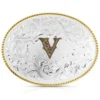 Montana Silversmiths Classic Western Oval Two-Tone Initial Belt Buckle - V